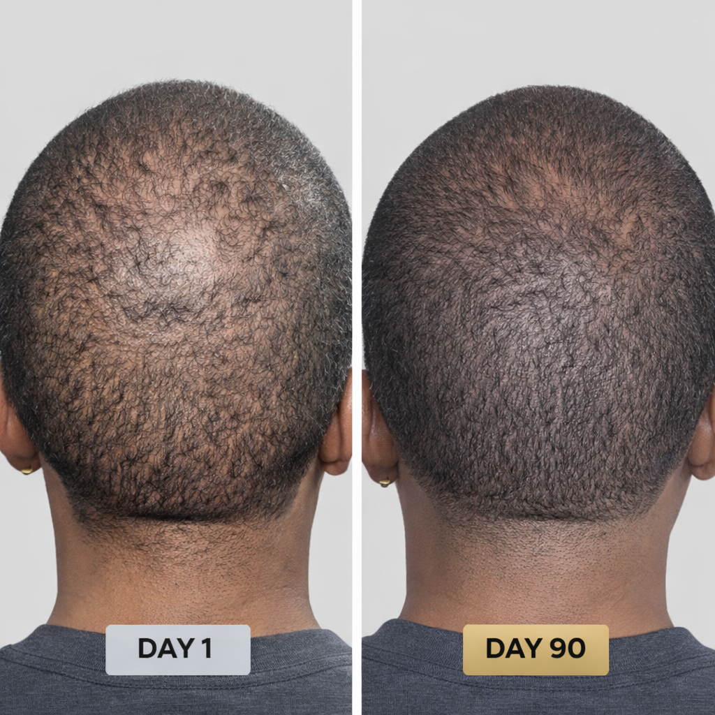 Customer Day 1 vs Day 90 hairline regrowth